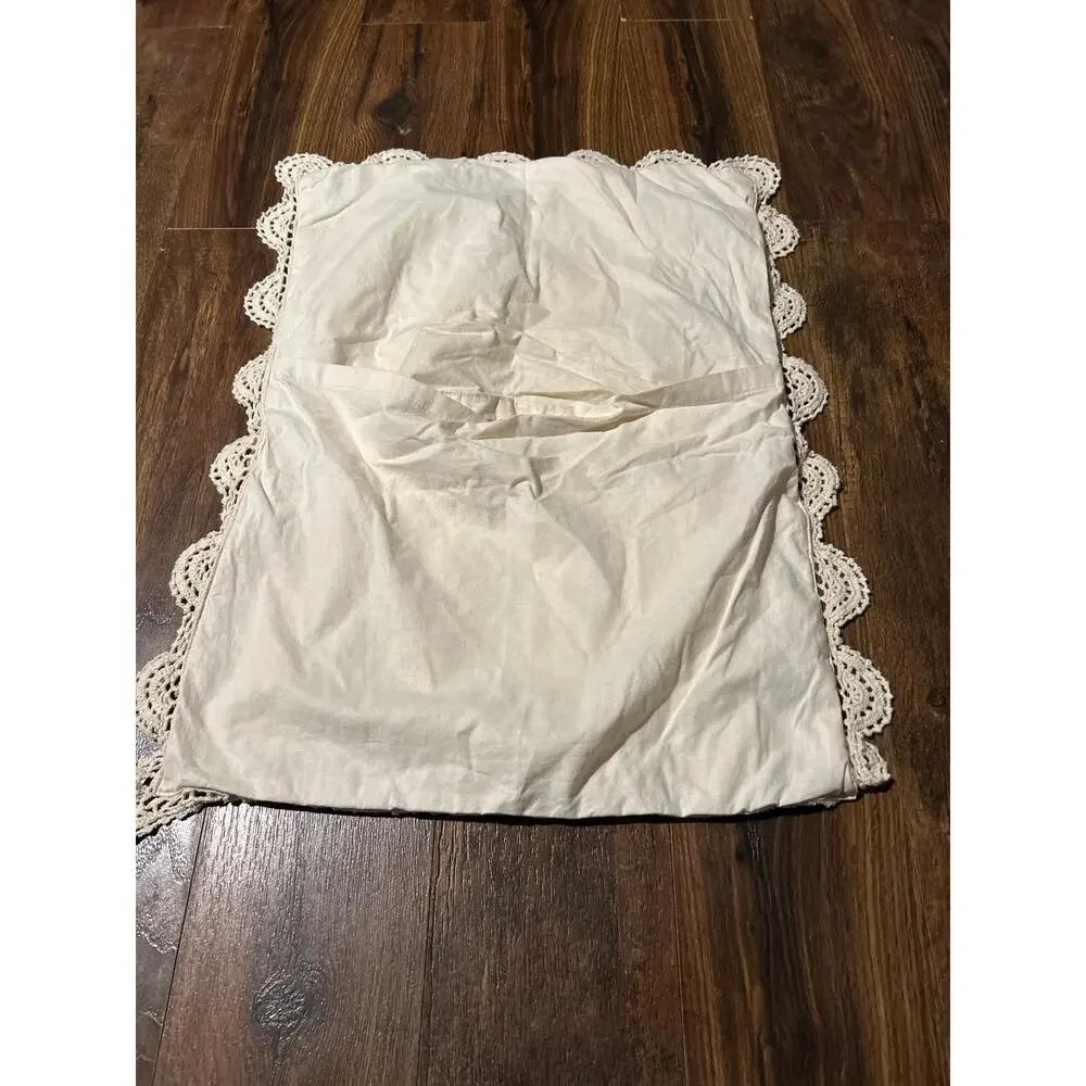 Vintage Pillowcase Cream Crochet Sham 1993 Cottage Cabin Country Cotton